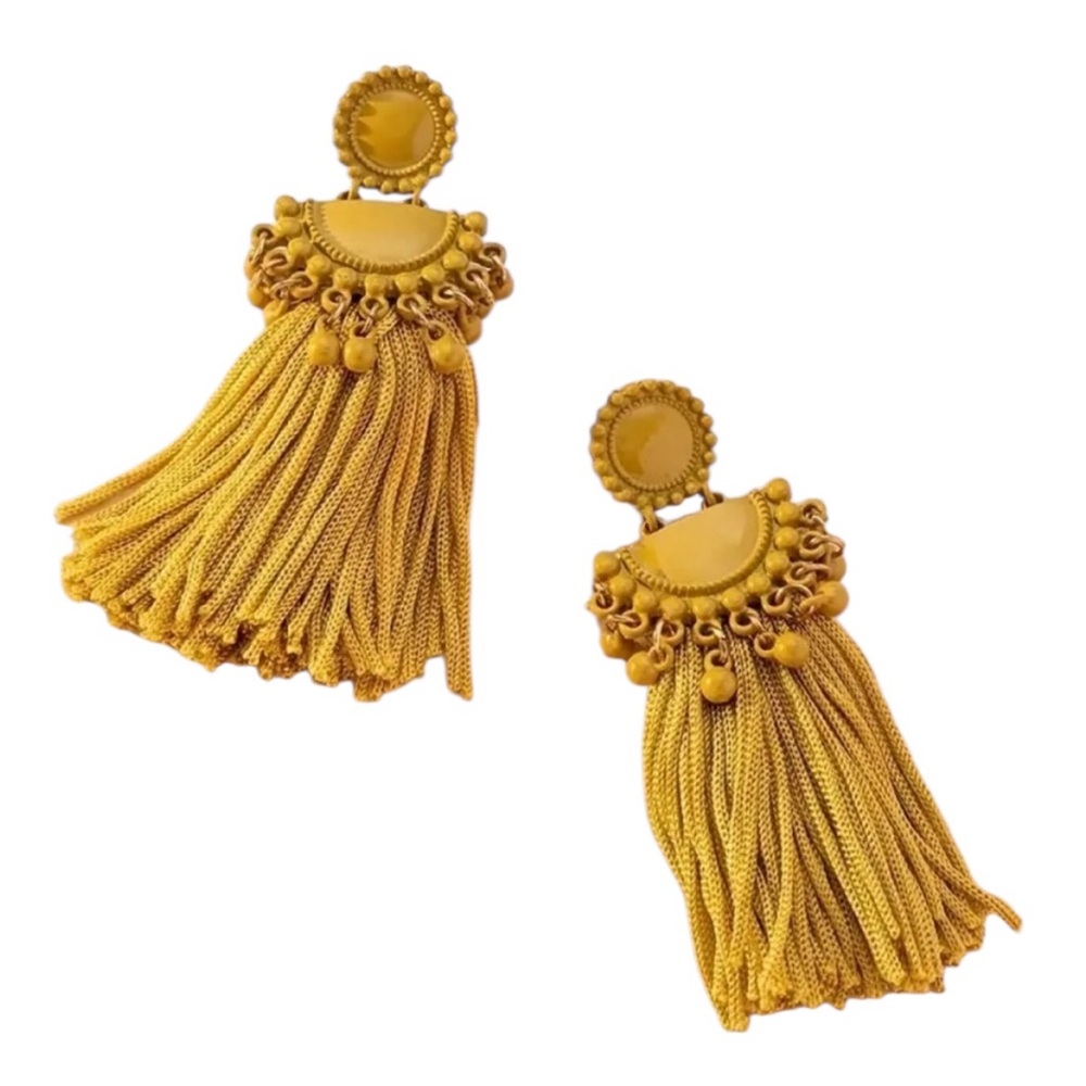 Yellow Tassel Decor Drop Dangle Earrings